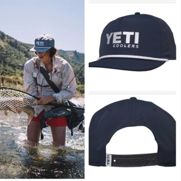 Yeti Cooler Hat Trucker Cap Navy Blue Rope Brim Snapback Adjustable Coolers